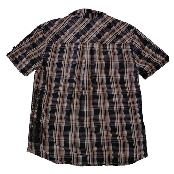 Men's Casual Plaid Button-Down Shirt - Black and Orange - Picture 3 of 10